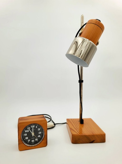 Vintage Italian pin 70's lamp + Kiplé alarm clock