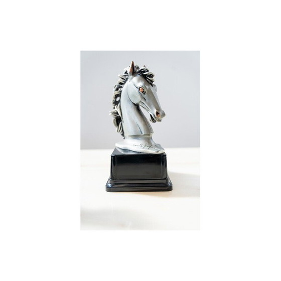 Image 1 of Pair of vintage horse head sculptures laminated in 925 silver by Marcello Giorgio, 1980