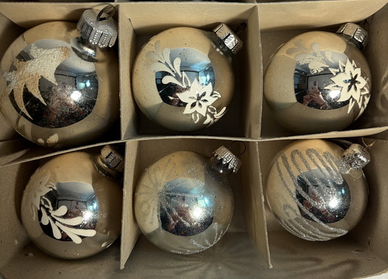 Image 1 of 12x zilveren glazen vintage kerstballen 