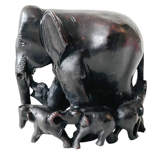 Vintage Mitte des Jahrhunderts XL Elefanten Familie Statue