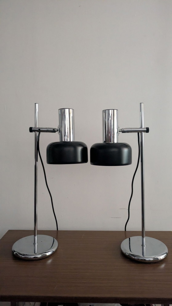 Pair of vintage desk lamps, Metal, Chrome, Black (photo 4 of 10)