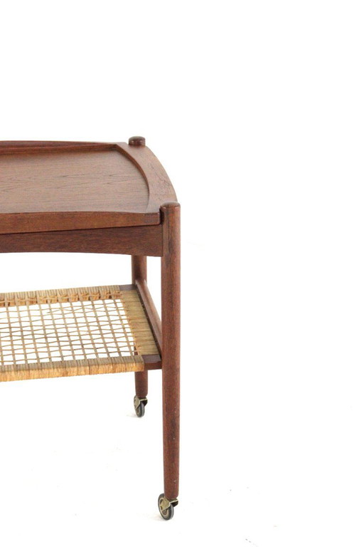 Chariot Poul Hundevad avec plateau amovible en teck vintage