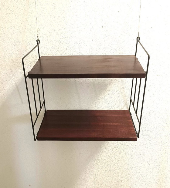 Image 1 of Perchero de pared de los años 50 con estantes de caoba maciza