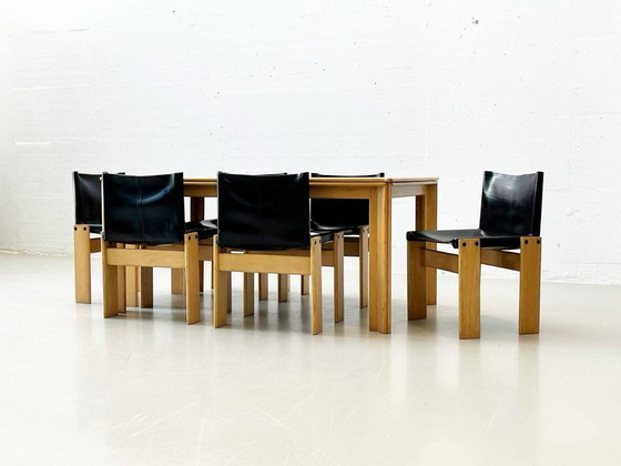 Image 1 of Set: 6 Stühle Modell Monk und Tisch von Afra und Tobia Scarpa für Molteni, 1973