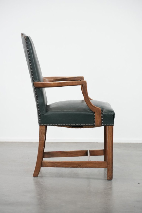 Image 1 of Old English cowhide leather and wood Gainsborough occasional/desk chair