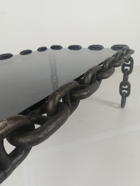 Image 1 of Vintage Brutalist Zwart IJzeren Ketting Salontafel met Origi