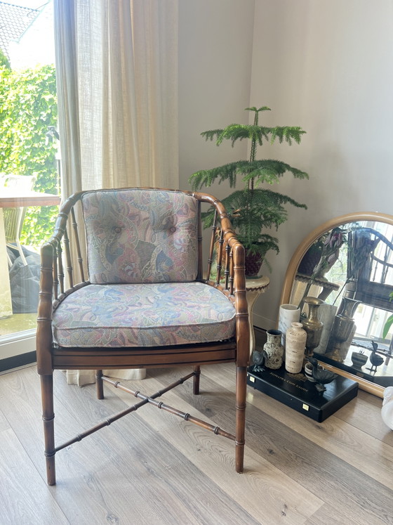 Image 1 of Vintage Hollywood regency stijl faux bamboo fauteuil