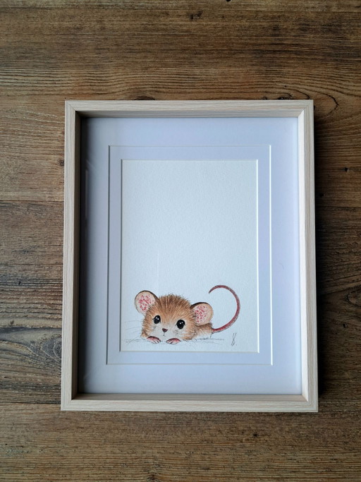 Pintura acuarela original ratoncito | Con marco