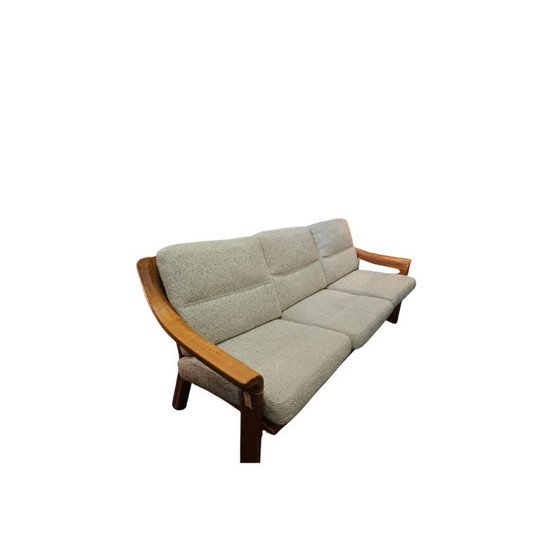 Mid Century Dänisches skandinavisches Dreisitzer-Sofa, 3-5 Sitzer Sofas, Holz, Stoff, Beige, Vintage (Foto 3 von 13)