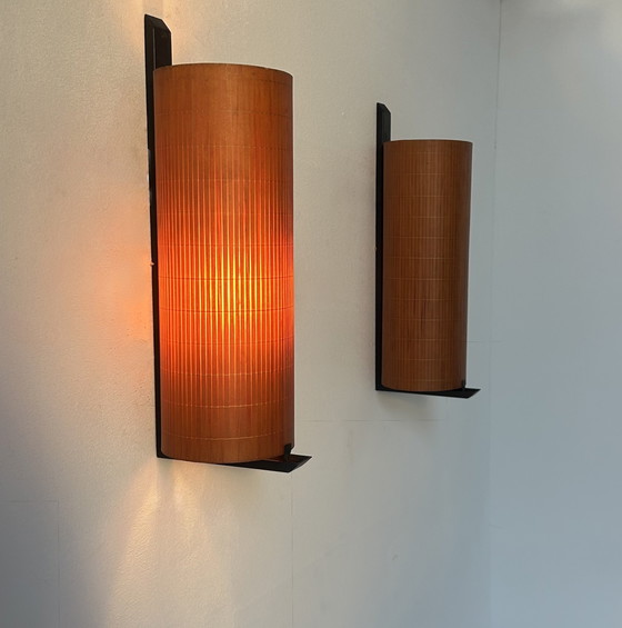 Image 1 of Pair of Vintage Wall Lights, Metal and Wood, France 1960