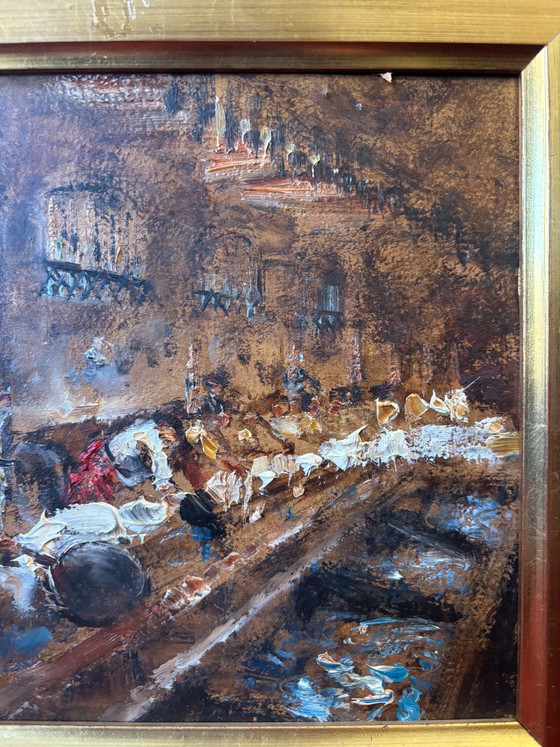 Oil Painting on Cardboard of a Traditional Milanese Scene by Antonio Vettore Cargnel, Early Twentieth Century (photo 4 of 8)
