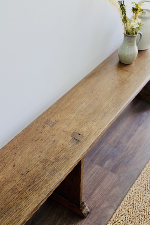 Panca da fattoria antica in rovere massello