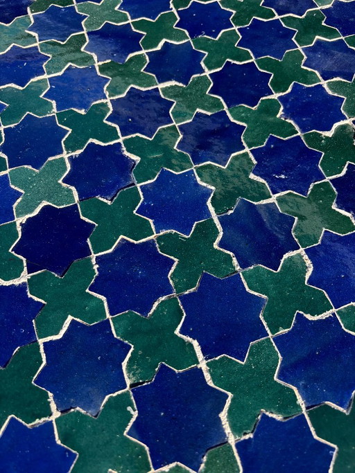 Moroccan Zellige Coffee Table, Blue Green Mosaic Table, Handmade Round Tile Side Table, Moorish Star Decor, (photo 2 of 6)