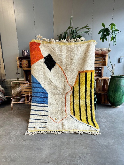 Marokkaans handgemaakt wollen tapijt 160x250 cm – Beni Ourain stijl kleurrijk Berber tapijt