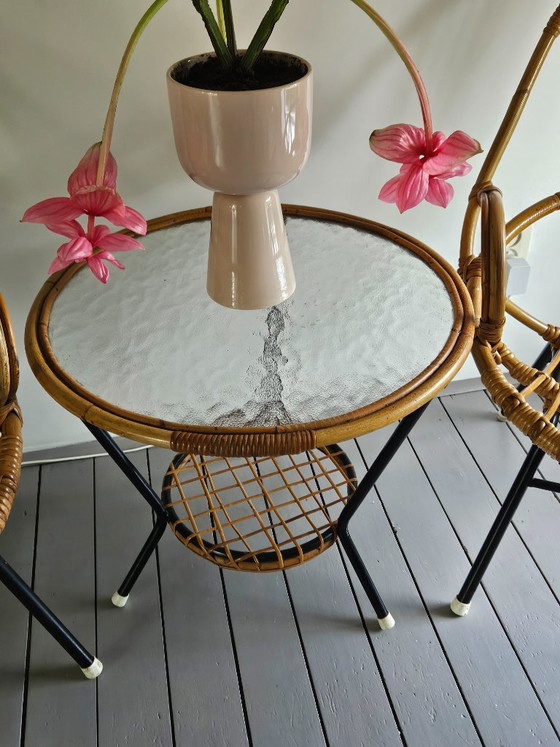 Set in Rattan Rohe Vintage – Rohé Noordwolde, Sedie da camera, Glass, Metal (photo 4 of 5)