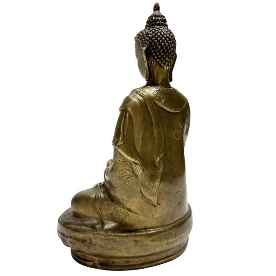 Chinese Bronzen Boeddhabeeld met Shou Symbolen – Late Qing Periode – Kavel 458 – Beeldhouwkunst (photo 6 of 12)