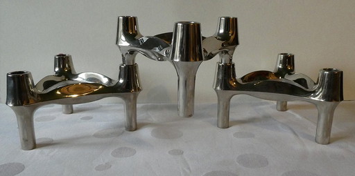 3 Well Preserved Candle Holders From Bmf, Plus 12 Matching Candles