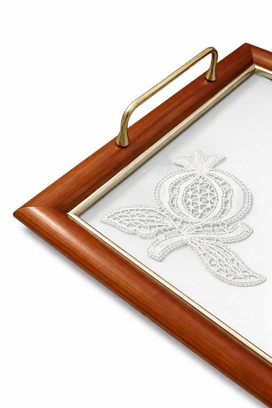 Image 1 of Tablett aus Holz und Glas mit Messinggriffen