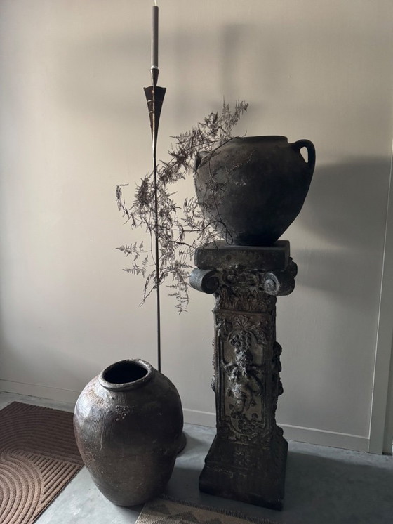 Image 1 of Unique French Pedestal - Column with Stunning Patina and Ornaments