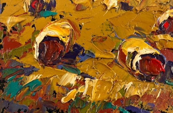 Image 1 of Original Oil Painting Evening Field Landscape Wind in the stubble
