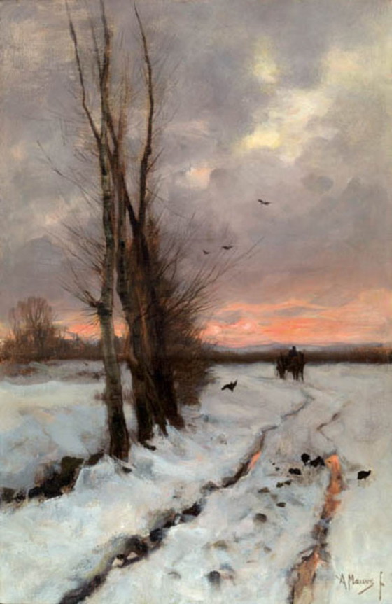 Image 1 of Anton Mauve — Paysage enneigé au coucher du soleil
