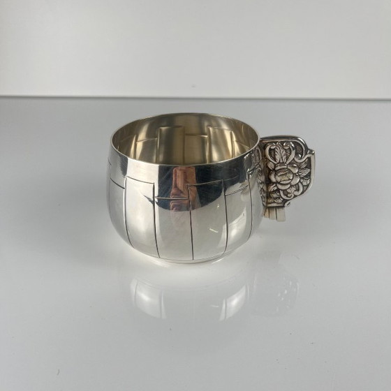 Image 1 of Pair of Art Deco silver-plated cups and saucers, Corbière & Vuillermoz (attributed), France, circa 1920/30.