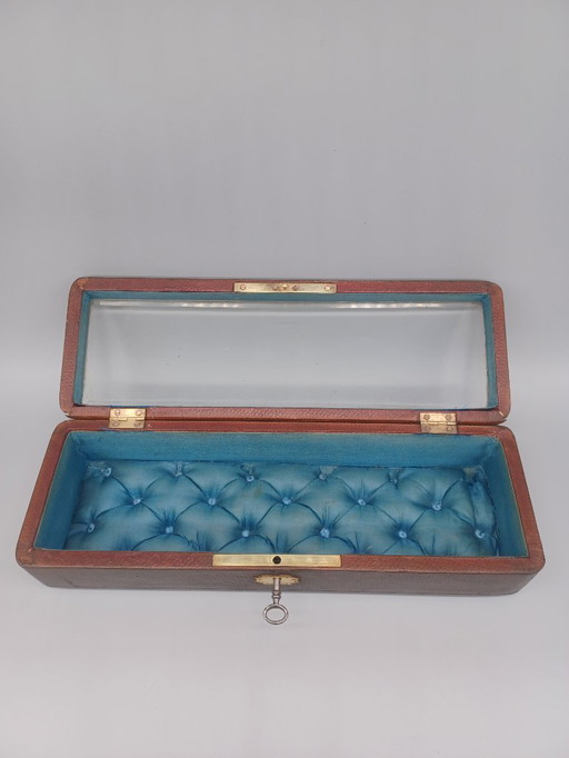 Boîte à Bijoux Ancienne de la Fin du XIXe, Napoléon III, en Cuir