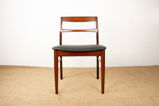 Series of 4 Danish chairs in new Rosewood and Skai by Henning Kjaernulf for Vejle Stole 1960.
