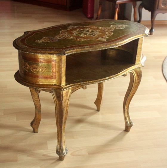Image 1 of Florentine side table, wood - made in Italy - coffee table - rare - vintage