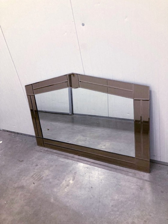 Image 1 of Large wall mirror in Art Deco style, facet-cut pink and clear glass