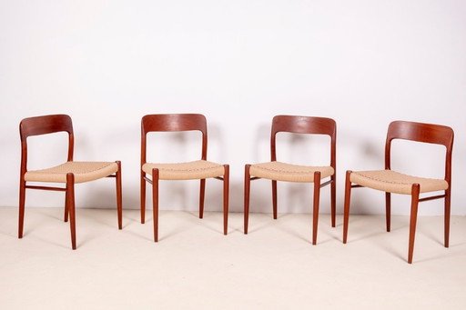 4x Niels Møller Esszimmerstuhl Modell 75 in Teak, 1960er Jahre Dänemark