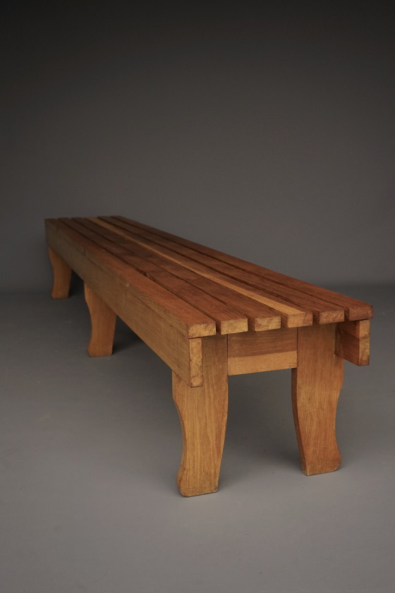 Image 1 of Long banc à lattes en chêne vintage, 1960s
