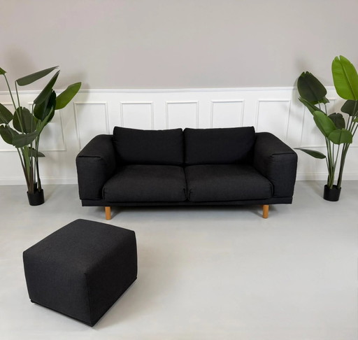 Muuto Modell Rest Sofa 2 Sitzer Gris Stoff + Hocker