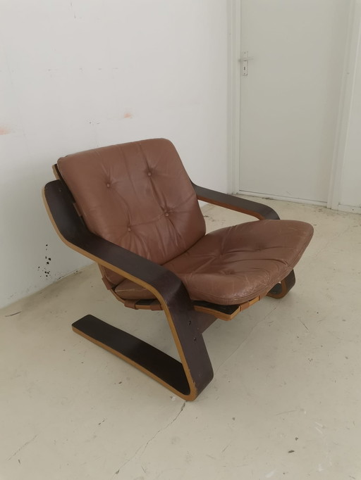 Lounge chair, manifattura olandese 1970, compensato zebrano/pelle/fettuccia di tela si