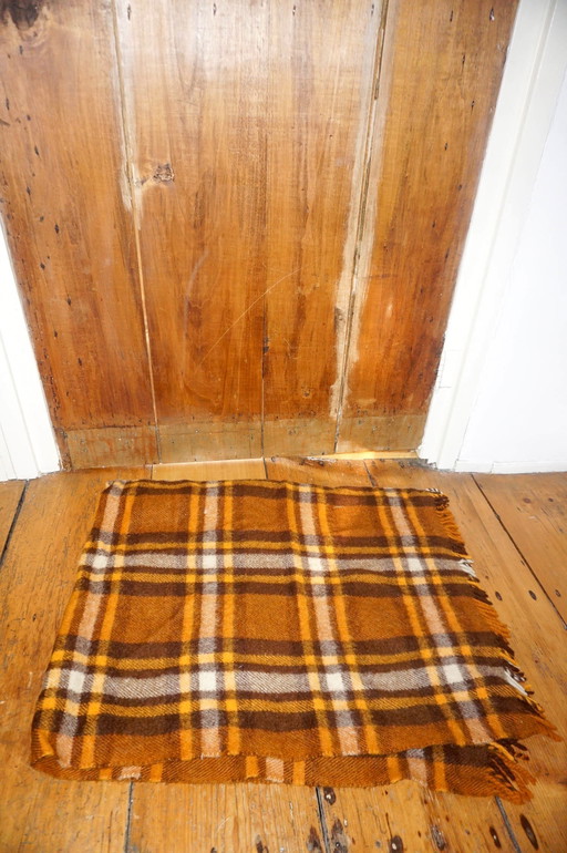 vintage wool blanket with label * orange brown warm earth tone * tartan plaid