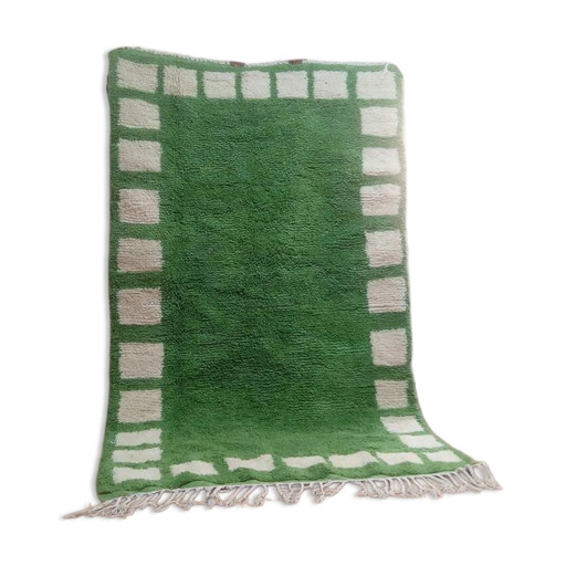 Teppich im Beni Ourain-Stil - Grüner marokkanischer Teppich aus handgewebter Wolle - 250 x 154