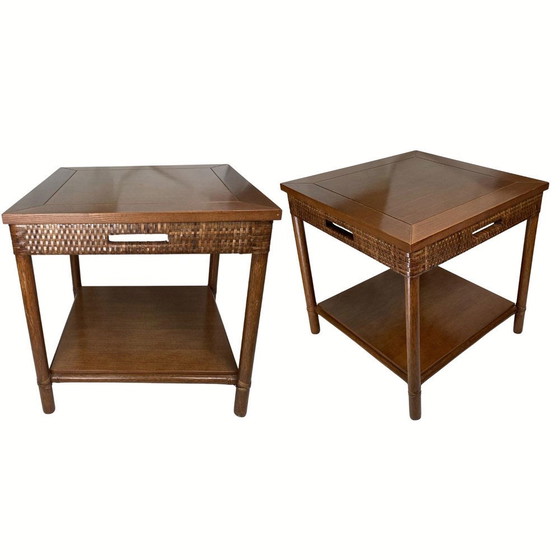 Image 1 of Table basse en bois et rotin par Gasparucci Italie, 1970S