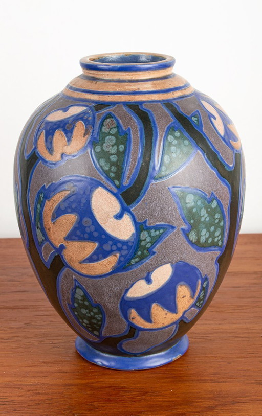 Multicolored ceramic vase, Art-Nouveau period by Manufacture Revernay, circa 1910.