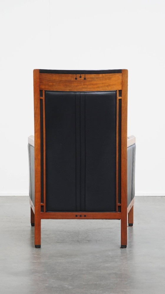 Image 1 of Black cowhide leather and wood Art Deco design armchair by Schuitema from the decoforma series