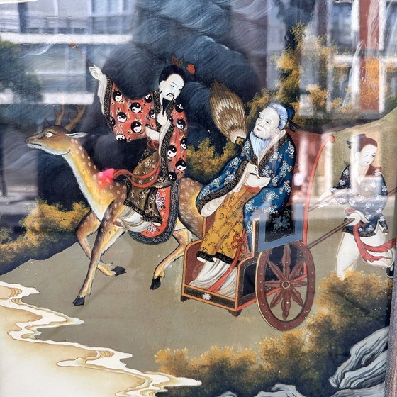 Image 1 of Miroir peint / Peinture sur verre « Scène traditionnelle », dynastie Qing, vers 1870 - Chine