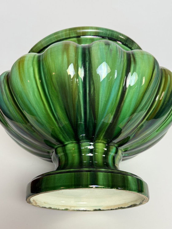 Image 1 of Beautiful Big Art Nouveau Majolica Jardiniere in High Gloss Green Tones