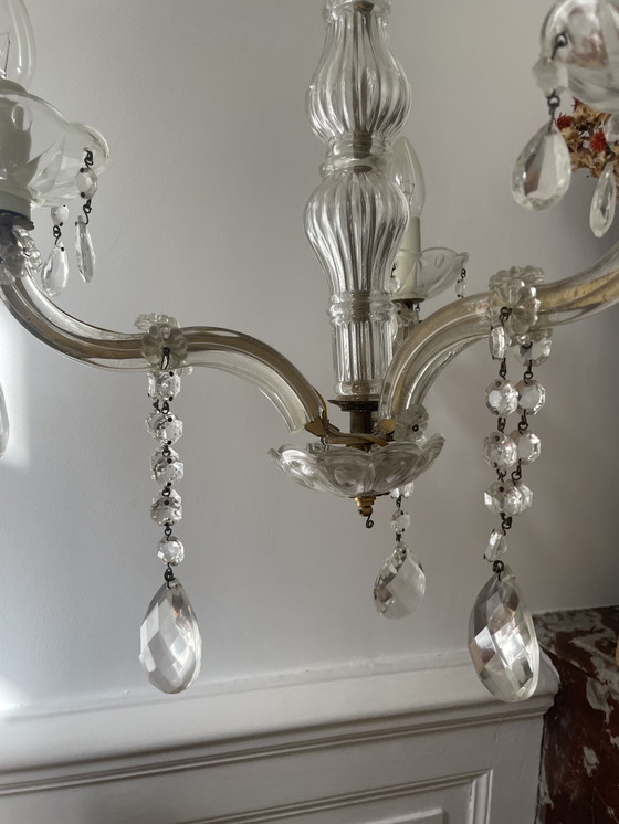 Image 1 of Lampadario con nappe in bronzo e vetro