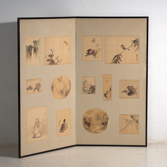 Paravento giapponese antico a due pannelli con dipinti montati – Giappone, circa 1900 – Paraventi, Paper (photo 5 of 40)