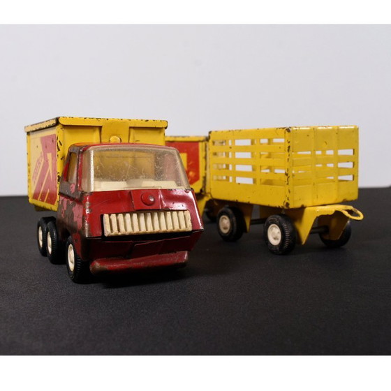 Image 1 of Camion per le consegne in metallo Tonka degli anni '70 con rimorchio e rimorchio agricolo extra