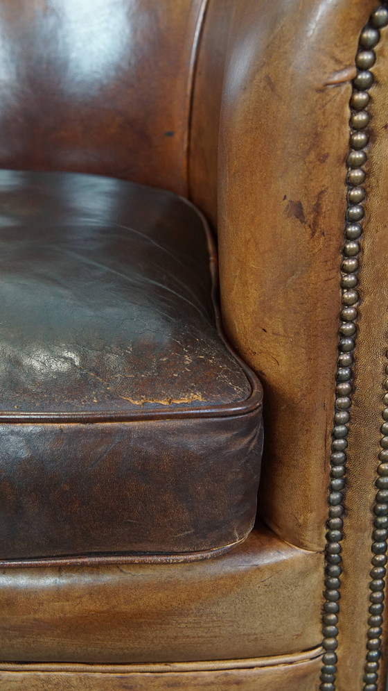 Image 1 of 2 x Cognacfarbener Clubsessel aus Schafsleder