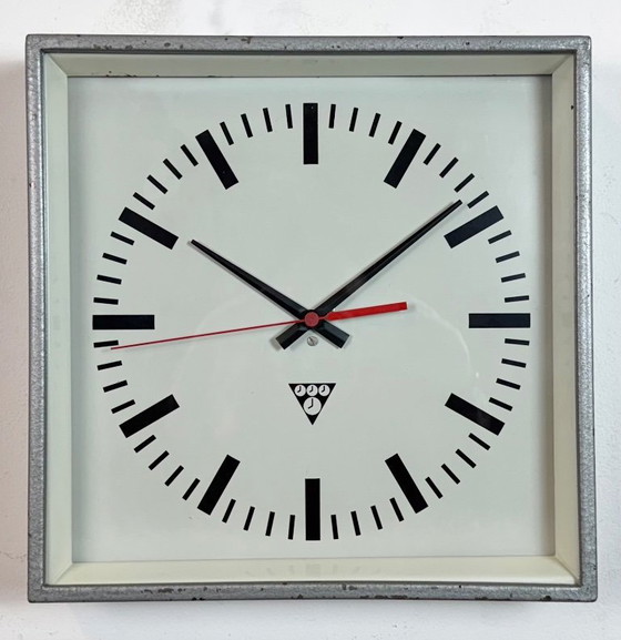 Image 1 of Grey Industrial Square Wall Clock from Pragotron, 1970s