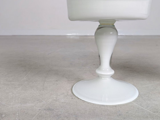 Image 1 of Set of 2 vases, goblets, glasses, white, mid-century, frosted glass, vintage 1970s