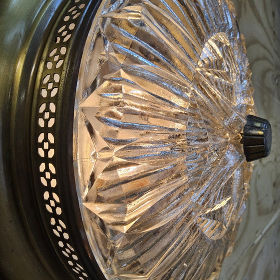 Image 1 of Vintage Ceiling Lamp with Cut Glass and Brass Rim (40cm)