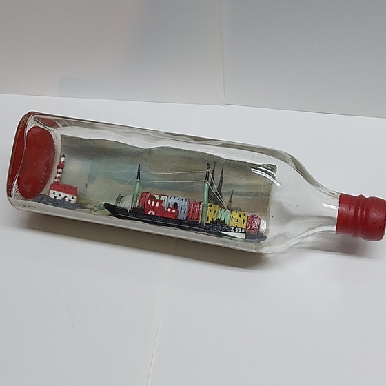 Image 1 of Barco de pesca en una botella, arte popular antiguo, 1950, Bélgica, Zeebrugge