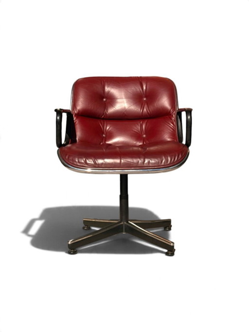 Charles Pollock Executive Sessel Knoll bordeauxrotes Leder, 4-Stern-Fuß